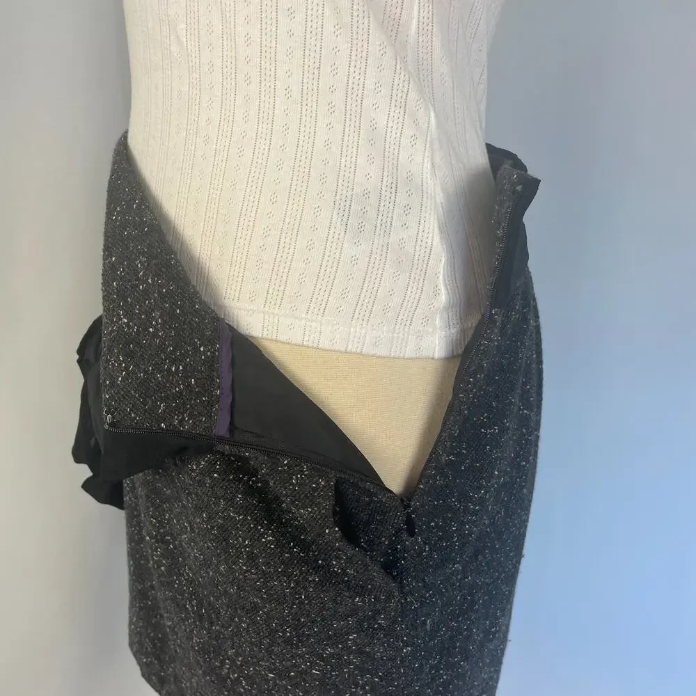Vintage Mini Skirt Size 4 Gray Black Tweed Bow Belt Preppy Dark Academia 90s Y2K